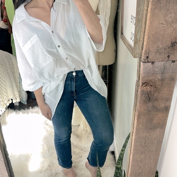 Umgee white high low button down oversized shirt size large - Picture 4 of 6